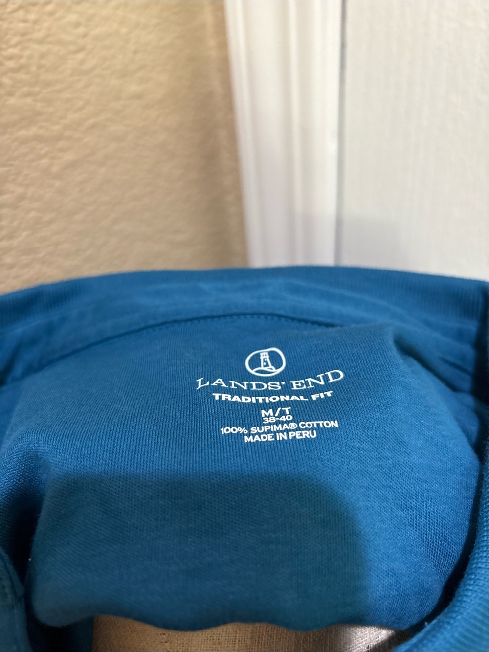 Lands’ End Supima Cotton Long Sleeve Polo Shirt Teal Blue Medium Tall - Picture 4 of 6